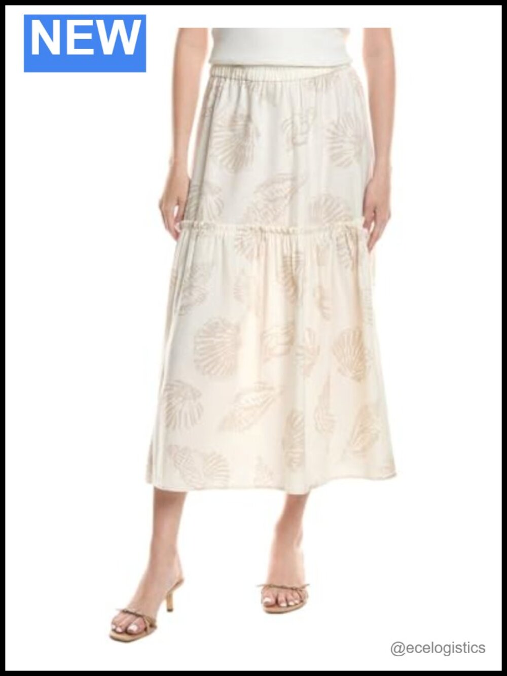 Pull On Maxi Tiered Skirt Linen Viscose Floral Casual